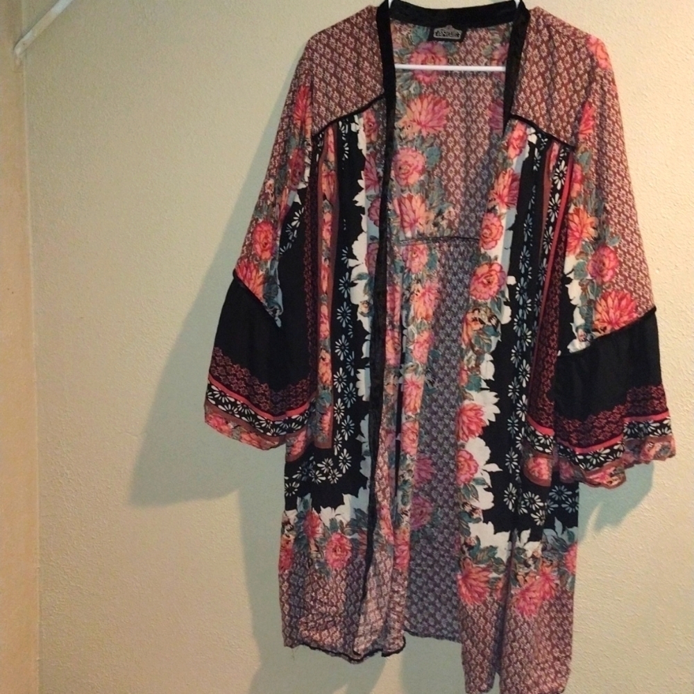 Colorful Dramatic Floral Angie Kimono Boho Festival XL